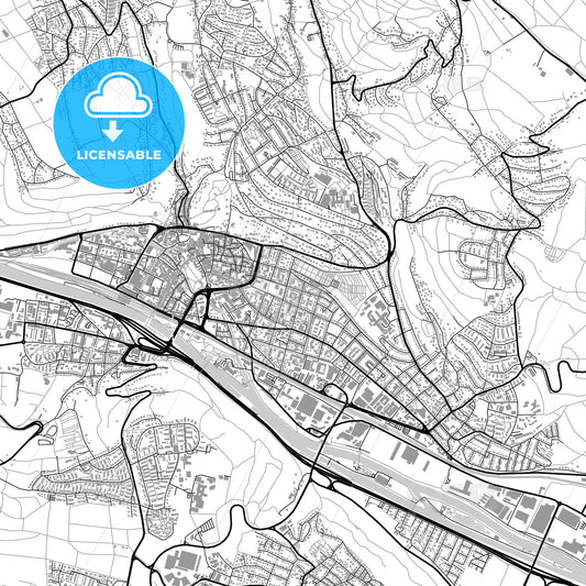 Esslingen am Neckar, Germany, vector map with buildings