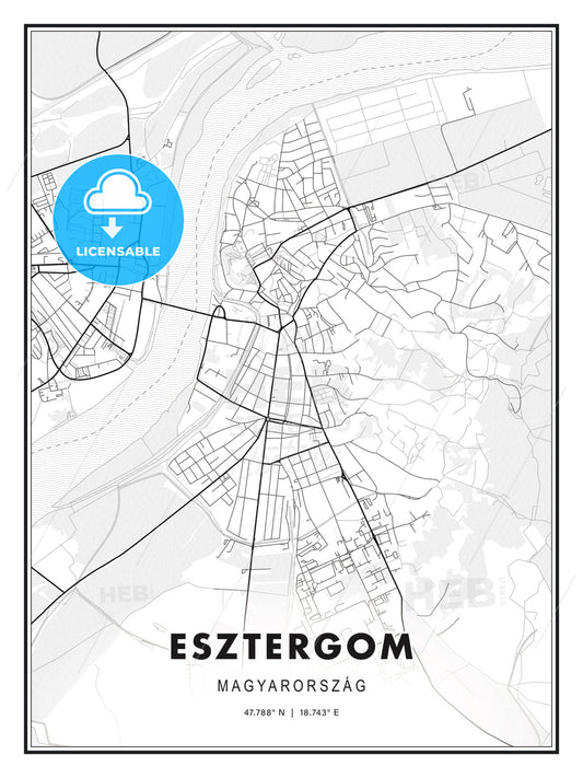 Esztergom, Hungary, Modern Print Template in Various Formats - HEBSTREITS Sketches