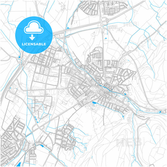 Ettlingen, Baden-Wuerttemberg, Germany, city map with high quality roads.