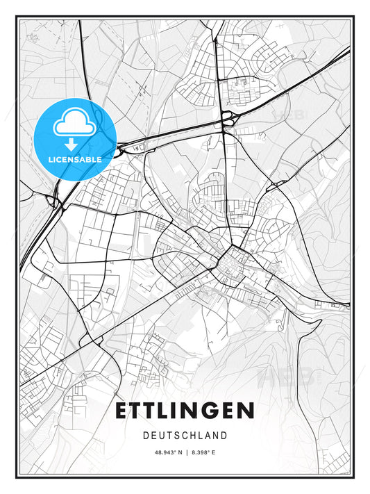 Ettlingen, Germany, Modern Print Template in Various Formats - HEBSTREITS Sketches