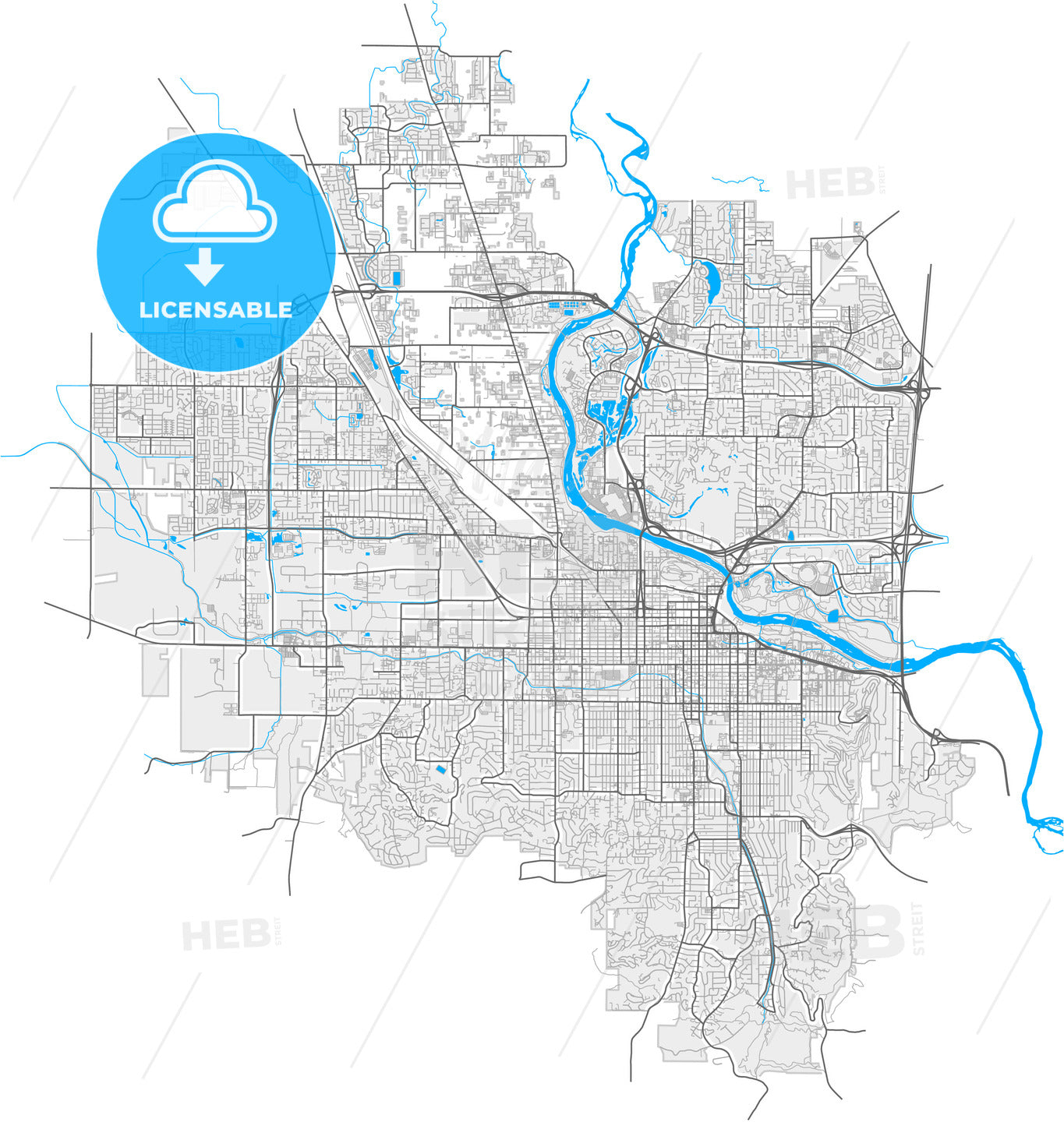 Eugene, Oregon, United States, high quality vector map