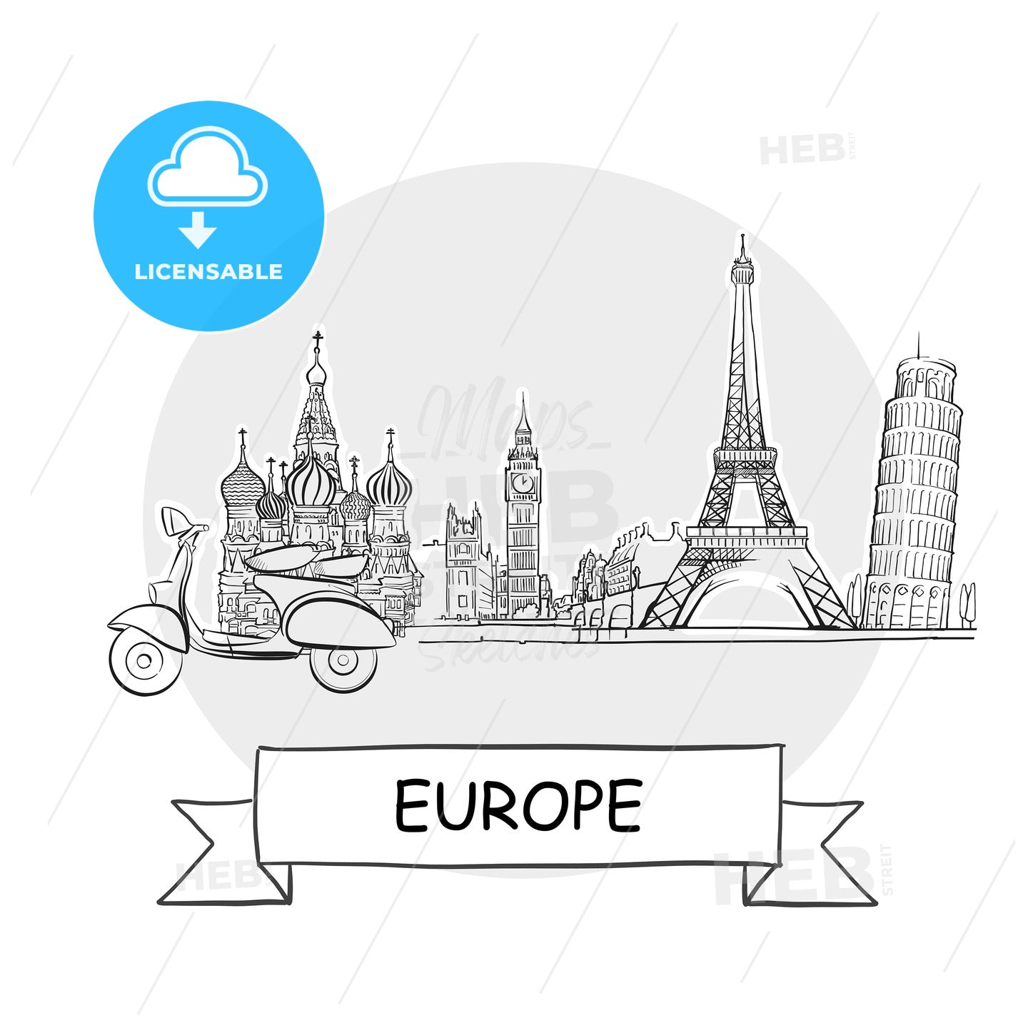Europe hand-drawn urban vector sign – instant download