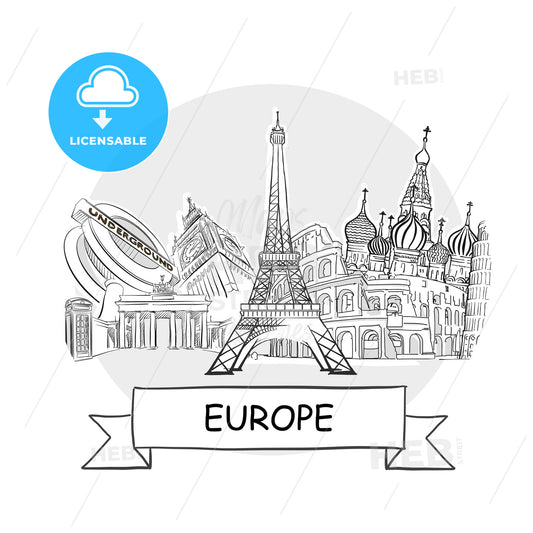 Europe hand-drawn urban vector sign – instant download