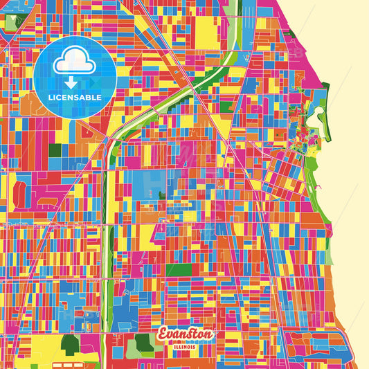 Evanston, United States Crazy Colorful Street Map Poster Template - HEBSTREITS Sketches