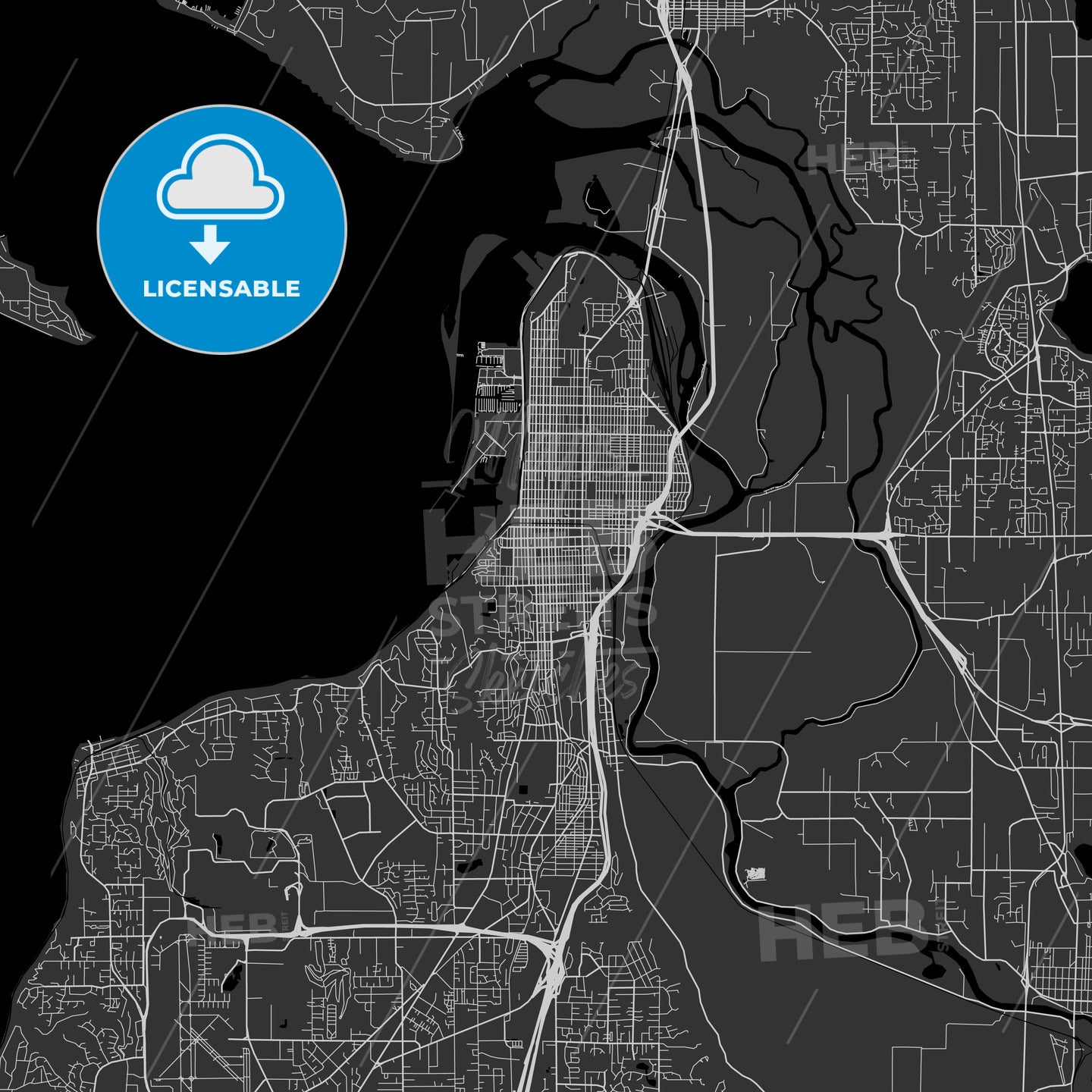 Everett, Washington - Area Map - Dark