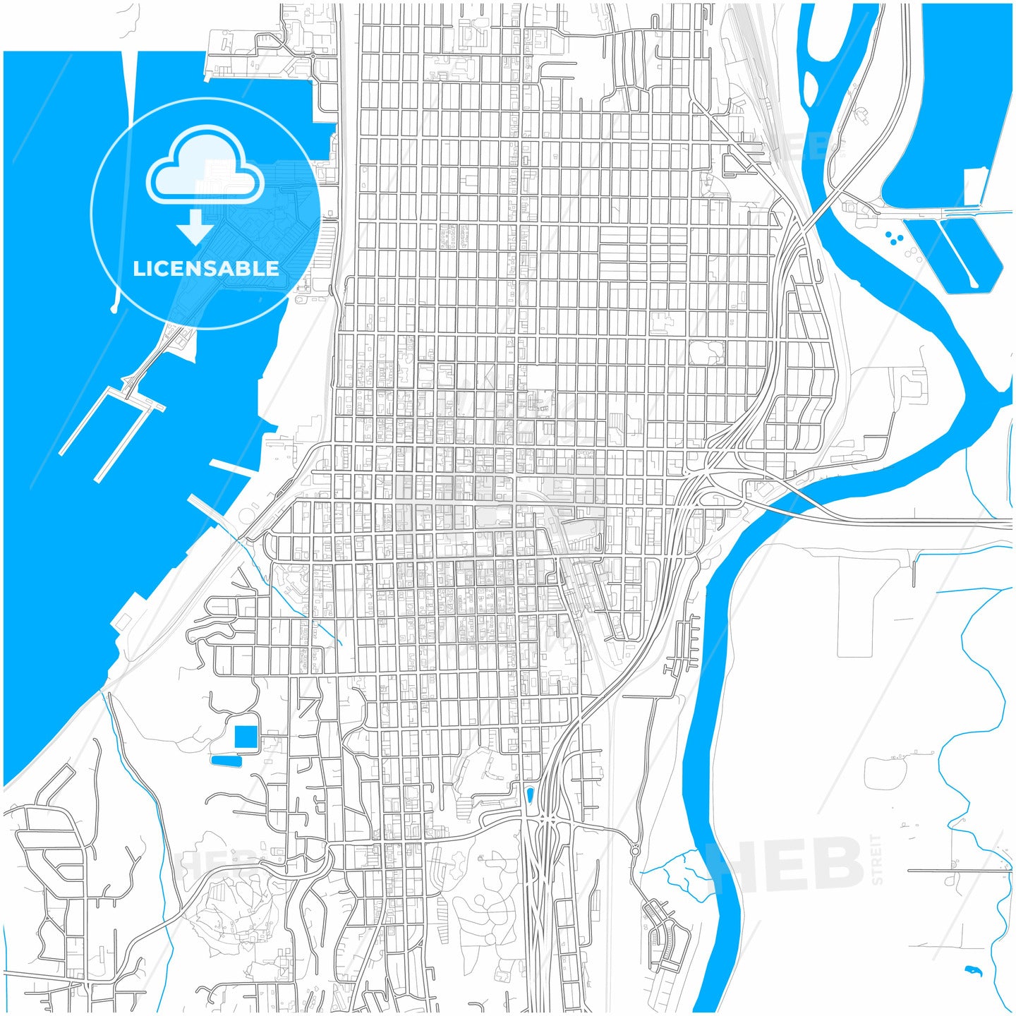 Everett, Washington, United States, city map with high quality roads.