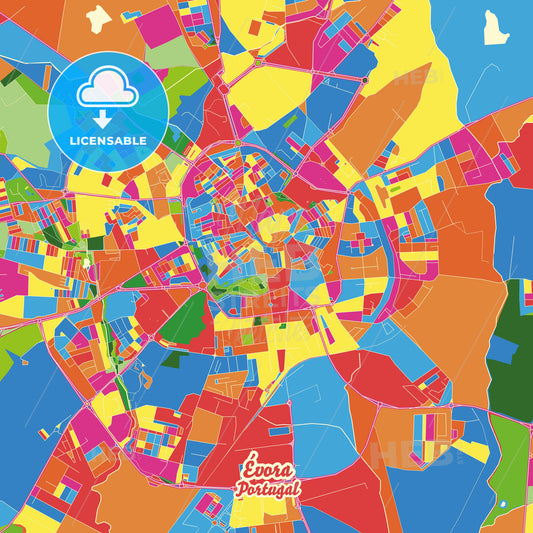 Évora, Portugal Crazy Colorful Street Map Poster Template - HEBSTREITS Sketches