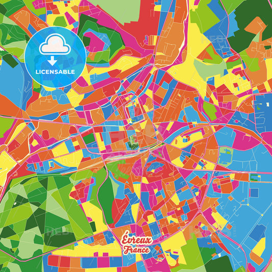 Évreux, France Crazy Colorful Street Map Poster Template - HEBSTREITS Sketches