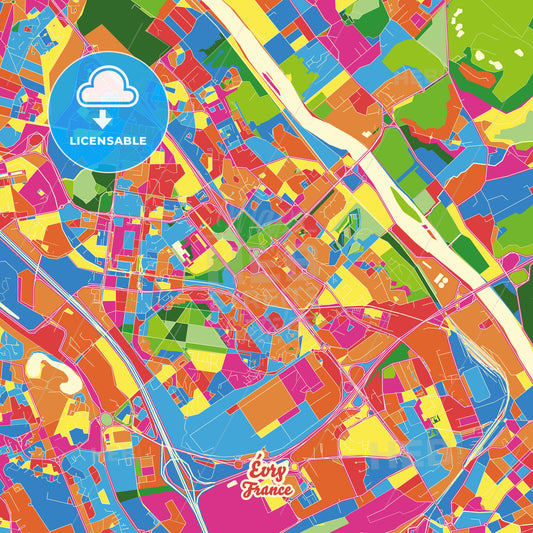 Évry, France Crazy Colorful Street Map Poster Template - HEBSTREITS Sketches