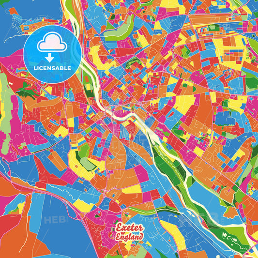 Exeter, England Crazy Colorful Street Map Poster Template - HEBSTREITS Sketches