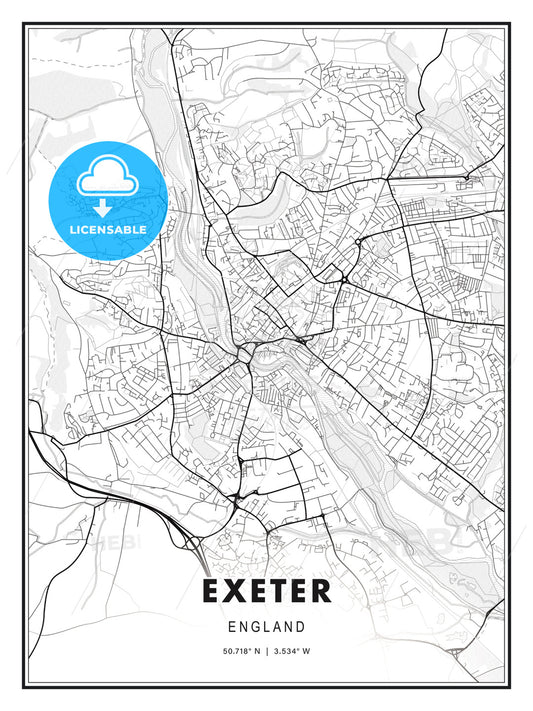 Exeter, England, Modern Print Template in Various Formats - HEBSTREITS Sketches