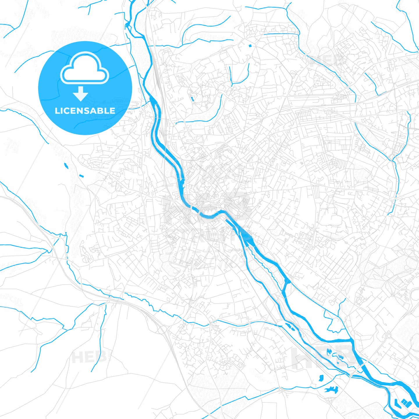 Exeter, England PDF vector map with water in focus