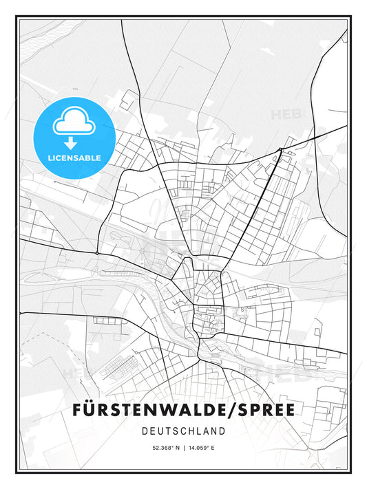 FÜRSTENWALDE/SPREE / Furstenwalde/Spree, Germany, Modern Print Template in Various Formats - HEBSTREITS Sketches