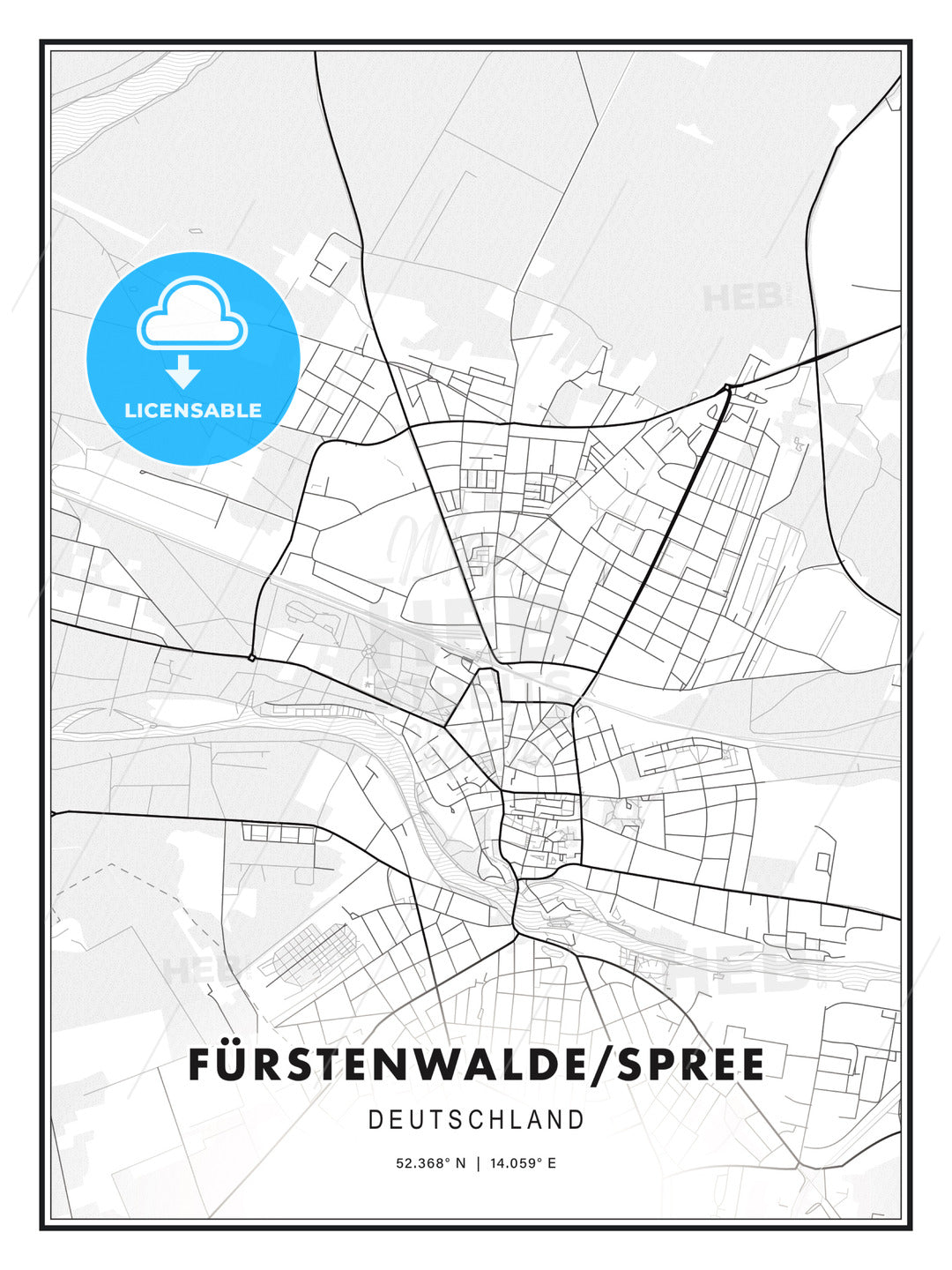 FÜRSTENWALDE/SPREE / Furstenwalde/Spree, Germany, Modern Print Template in Various Formats - HEBSTREITS Sketches