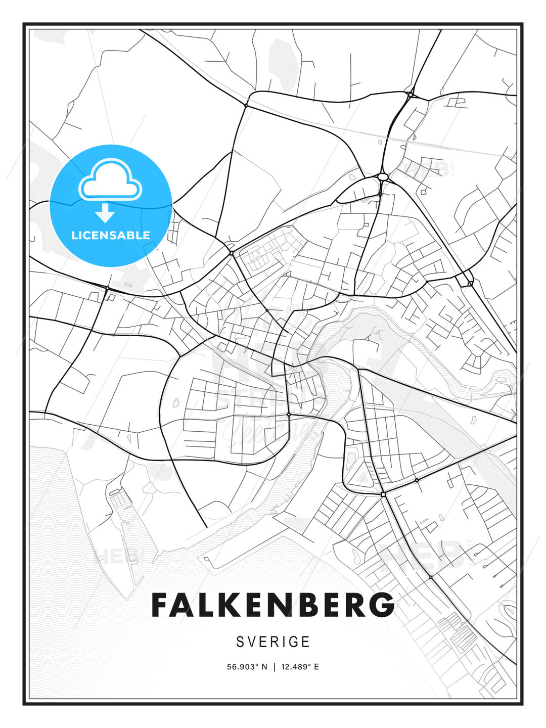 Falkenberg, Sweden, Modern Print Template in Various Formats - HEBSTREITS Sketches