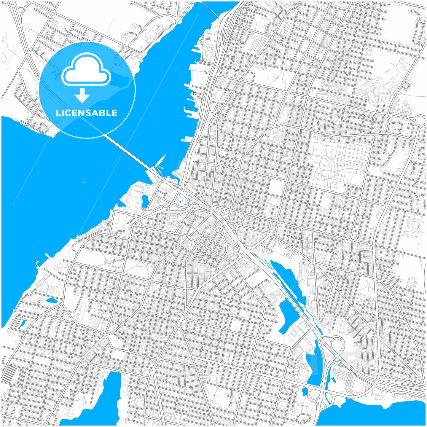 Fall River, Massachusetts, United States, city map with high quality roads.