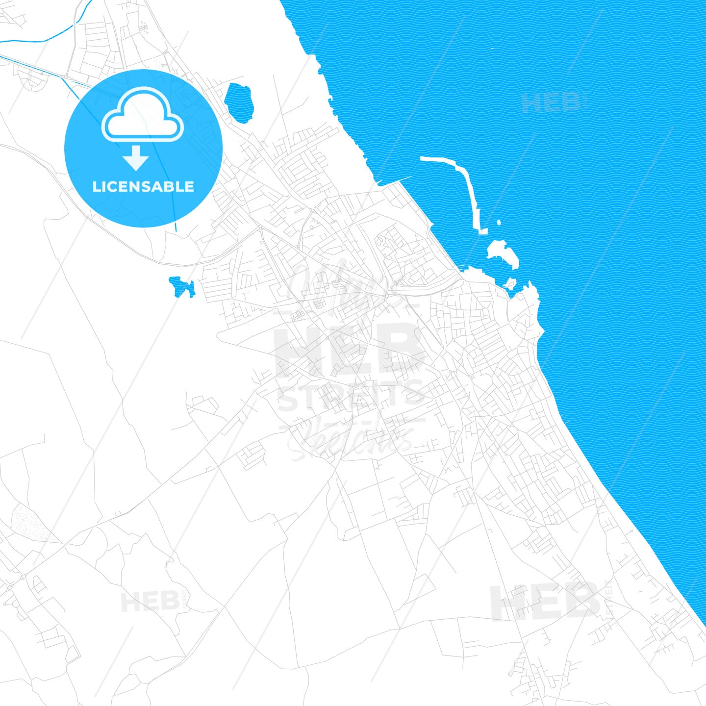 Famagusta  , Cyprus PDF vector map with water in focus