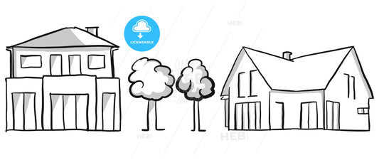 Family house and villa vector sketch – instant download