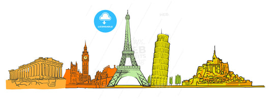 Famous colored landmarks set – instant download