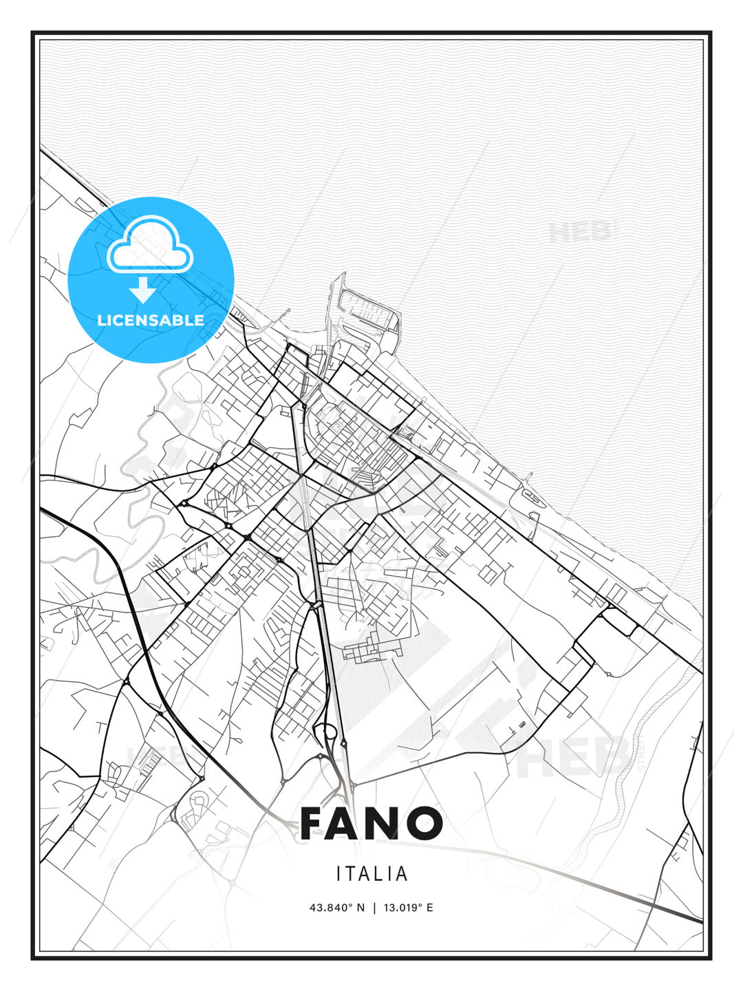 Fano, Italy, Modern Print Template in Various Formats - HEBSTREITS Sketches