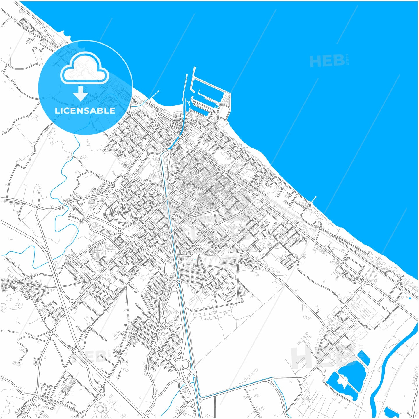 Fano, Marche, Italy, city map with high quality roads.