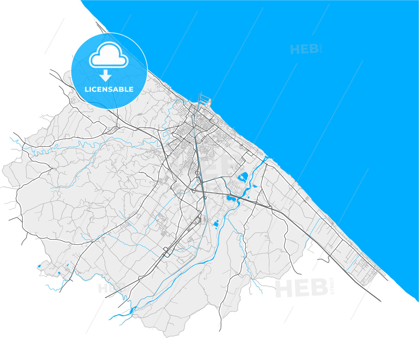 Fano, Marche, Italy, high quality vector map