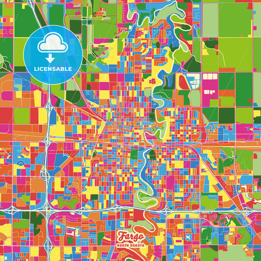 Fargo, United States Crazy Colorful Street Map Poster Template - HEBSTREITS Sketches