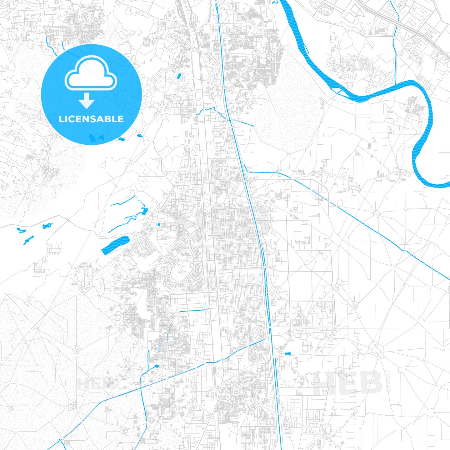 Faridabad, India PDF vector map with water in focus