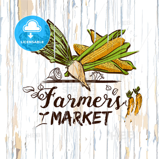 Farmers market illustration on wood – instant download