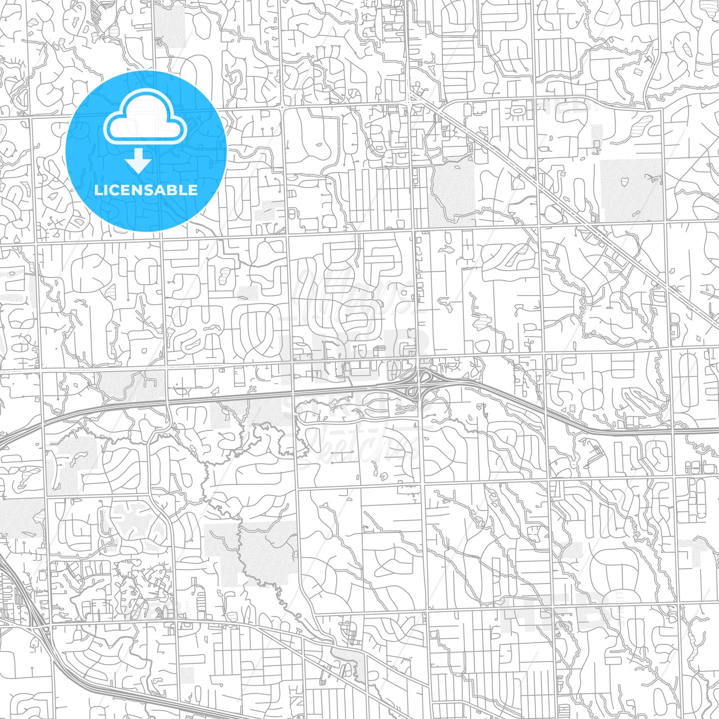 Farmington Hills, Michigan, USA, bright outlined vector map