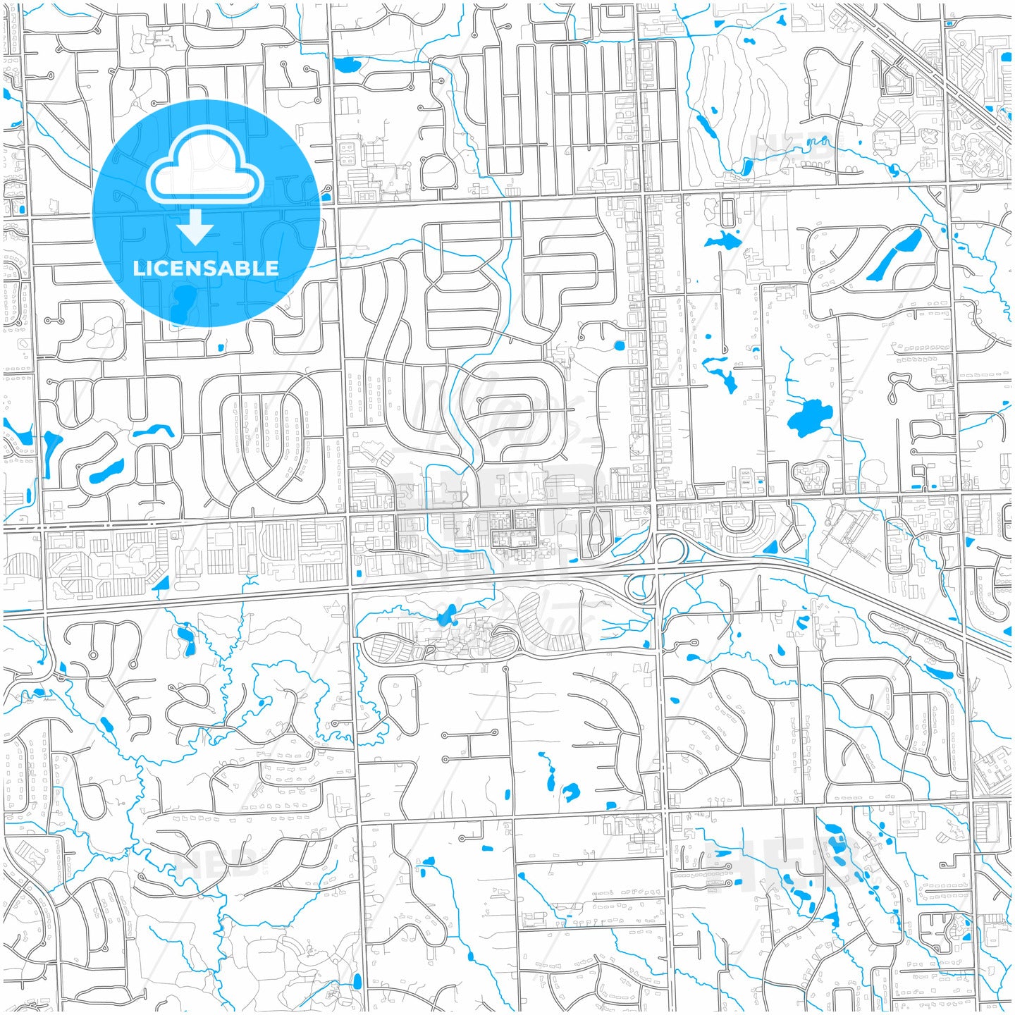 Farmington Hills, Michigan, United States, city map with high quality roads.