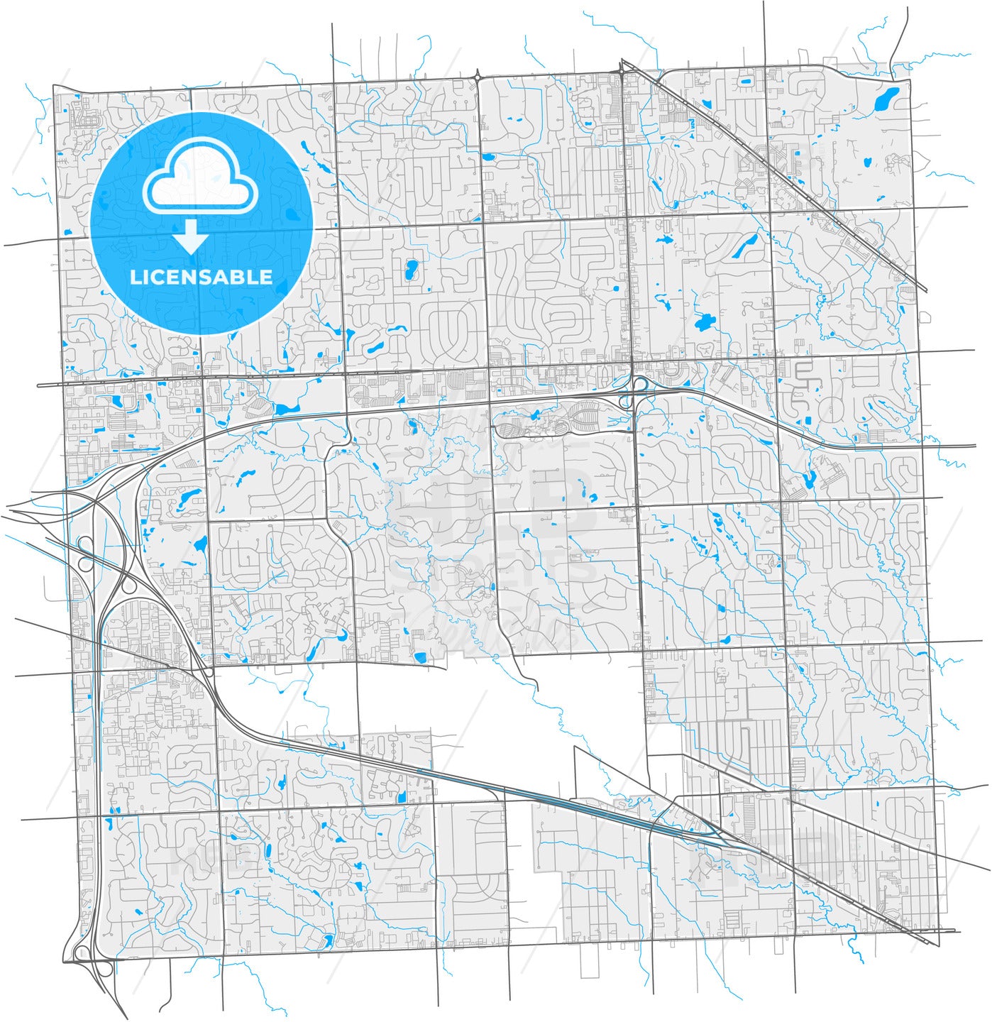 Farmington Hills, Michigan, United States, high quality vector map