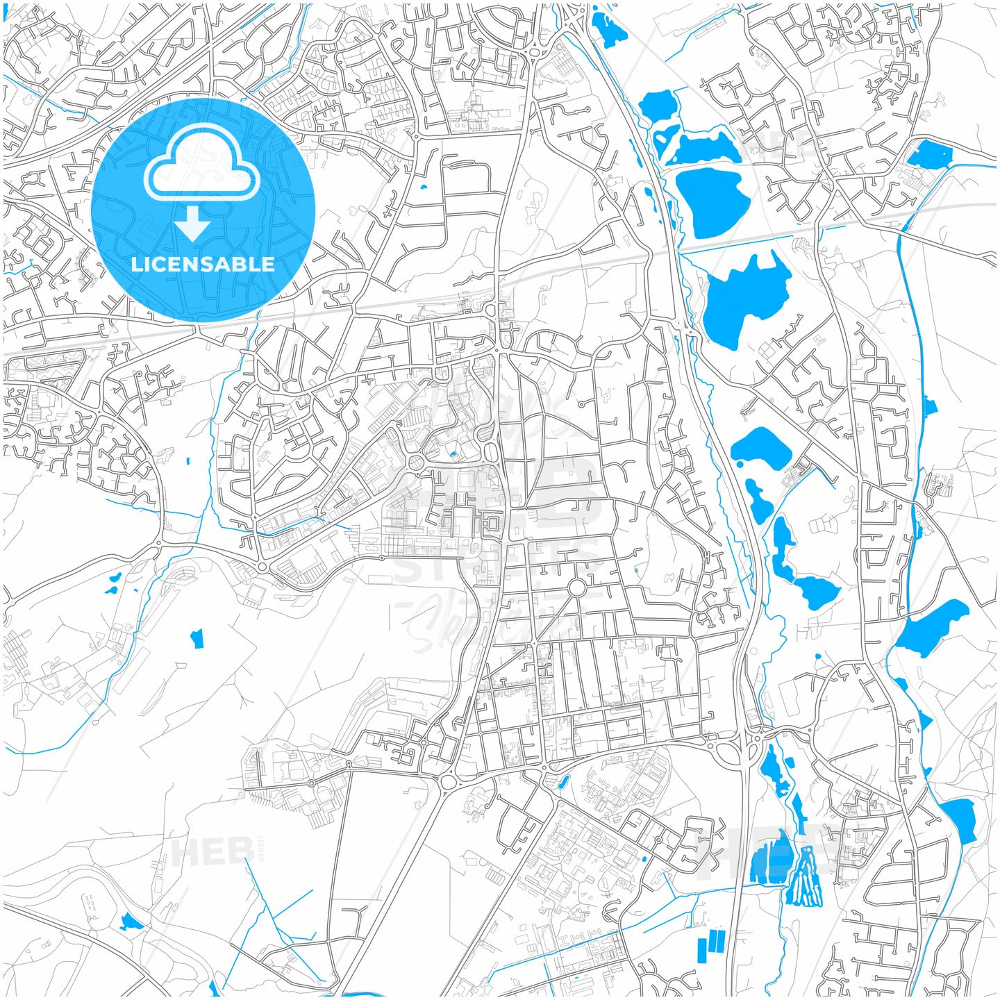 Farnborough, South East England, England, city map with high quality roads.