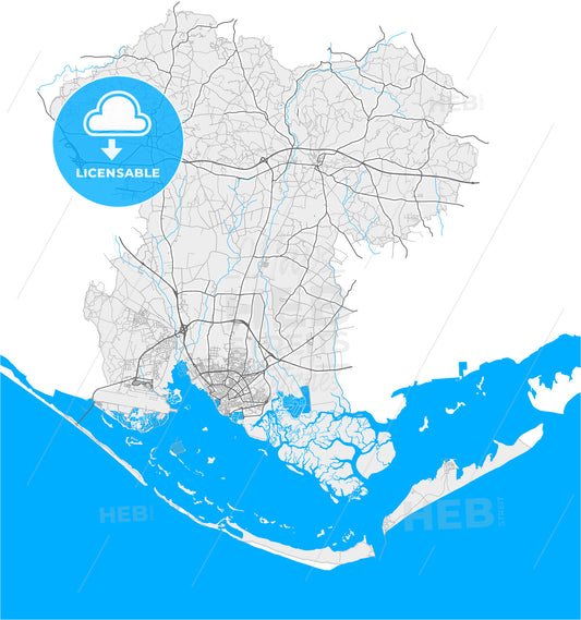 Faro, Faro, Portugal, high quality vector map