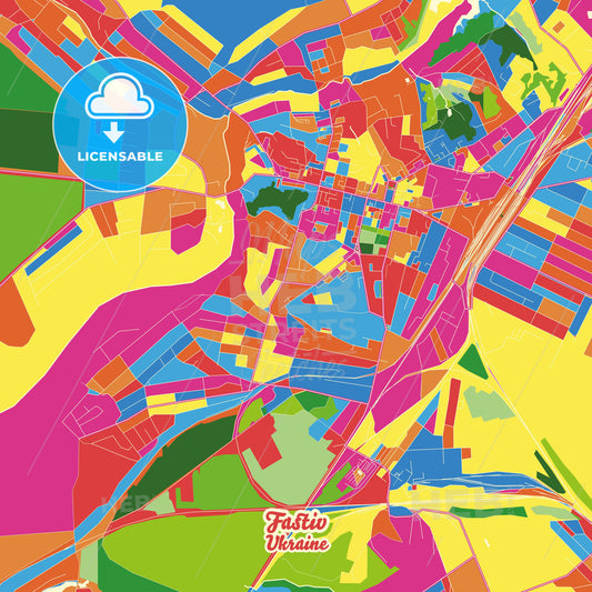 Fastiv, Ukraine Crazy Colorful Street Map Poster Template - HEBSTREITS Sketches