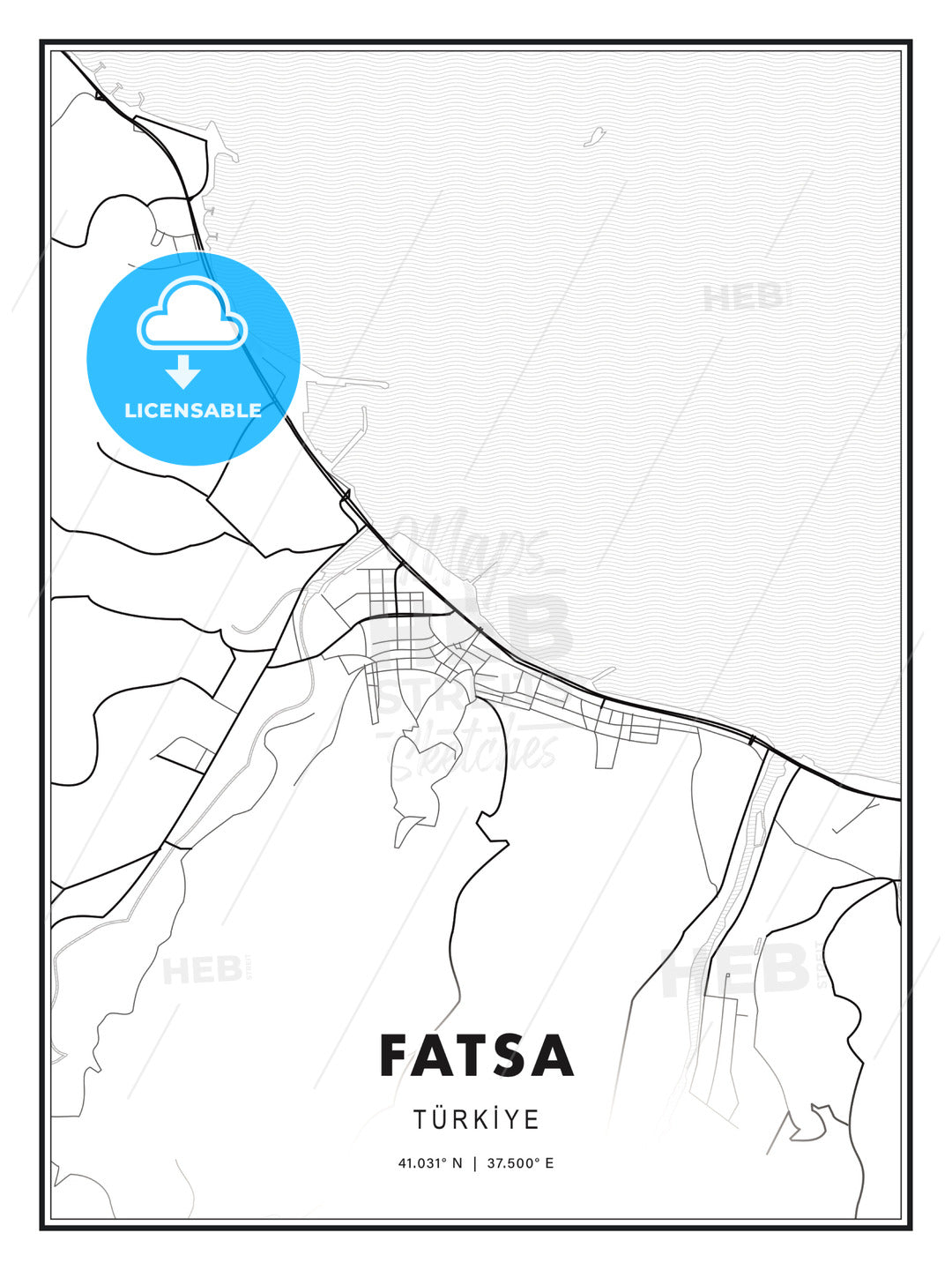 Fatsa, Turkey, Modern Print Template in Various Formats - HEBSTREITS Sketches