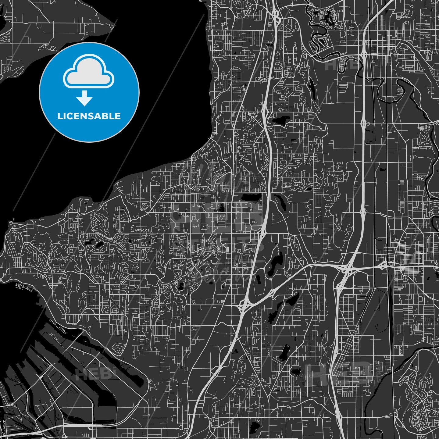 Federal Way, Washington - Area Map - Dark