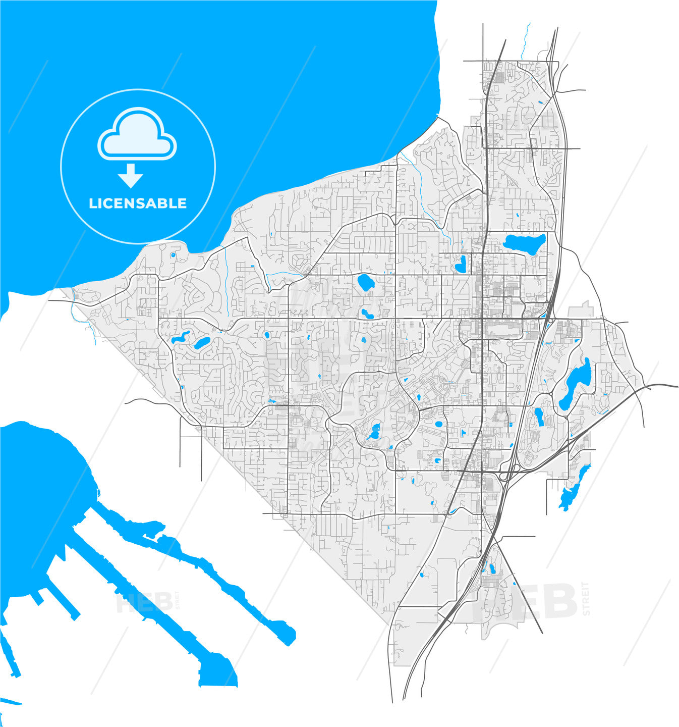 Federal Way, Washington, United States, high quality vector map