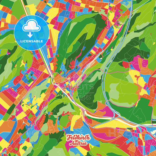 Feldkirch, Austria Crazy Colorful Street Map Poster Template - HEBSTREITS Sketches