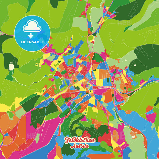 Feldkirchen, Austria Crazy Colorful Street Map Poster Template - HEBSTREITS Sketches