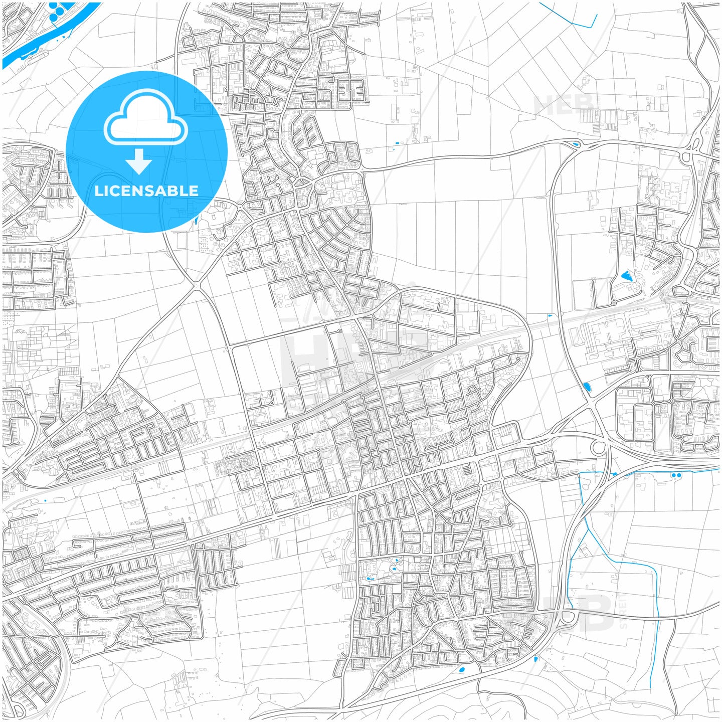 Fellbach, Baden-Wuerttemberg, Germany, city map with high quality roads.