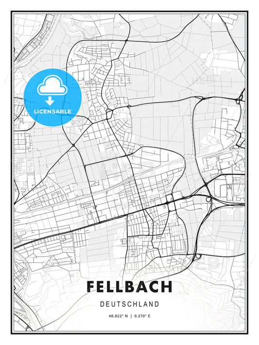Fellbach, Germany, Modern Print Template in Various Formats - HEBSTREITS Sketches
