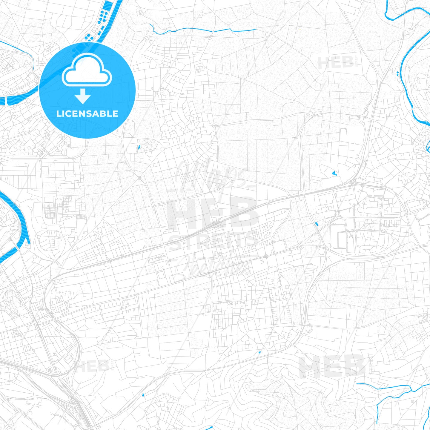 Fellbach, Germany PDF vector map with water in focus