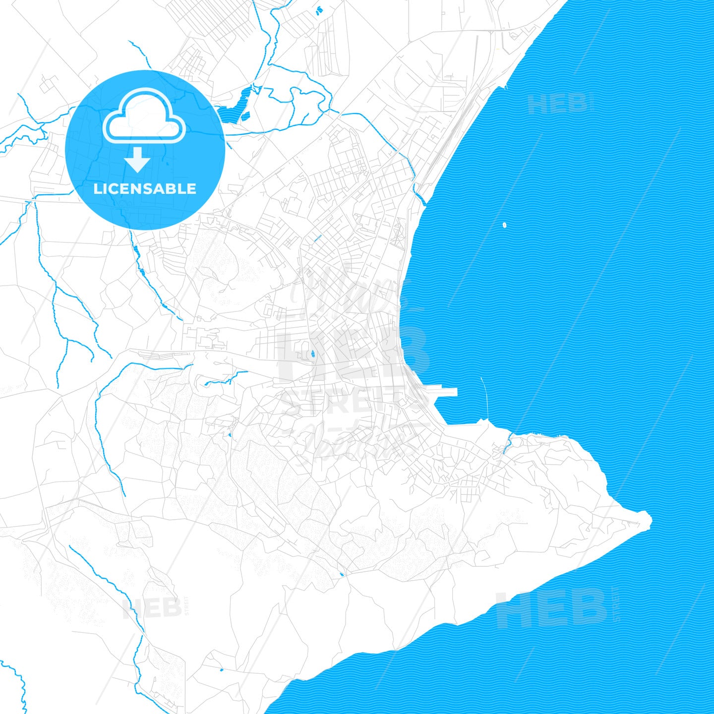 Feodosiya, Ukraine PDF vector map with water in focus