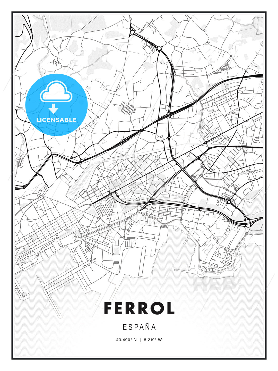 Ferrol, Spain, Modern Print Template in Various Formats - HEBSTREITS Sketches