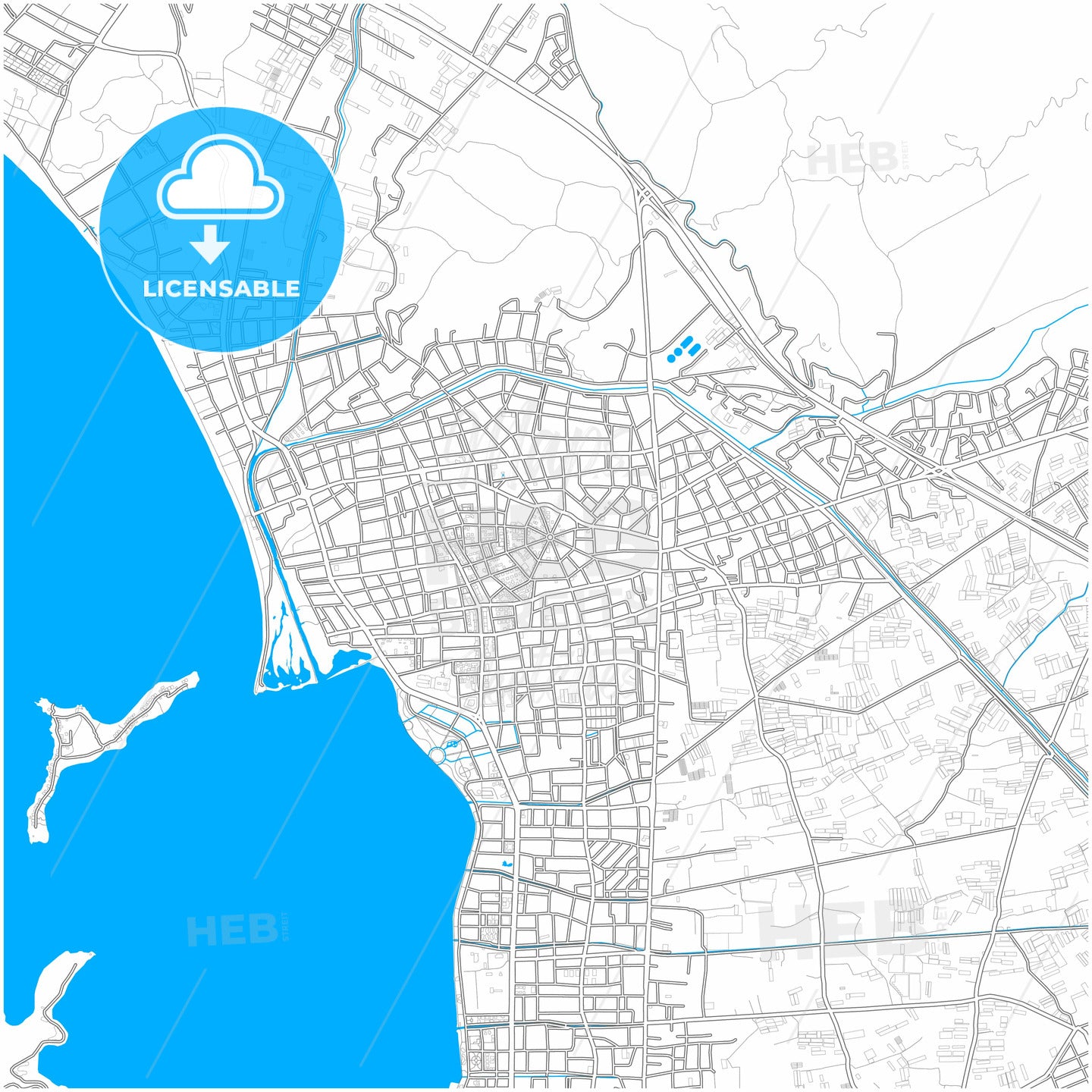 Fethiye, Muğla, Turkey, city map with high quality roads.