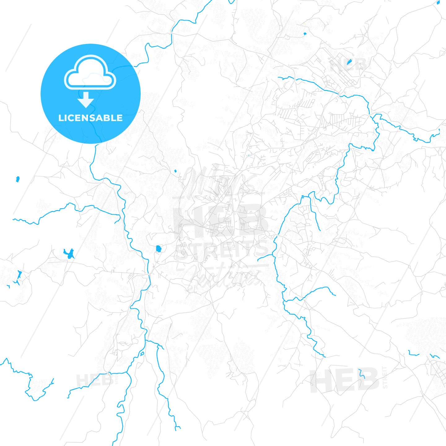 Fianarantsoa, Madagascar PDF vector map with water in focus