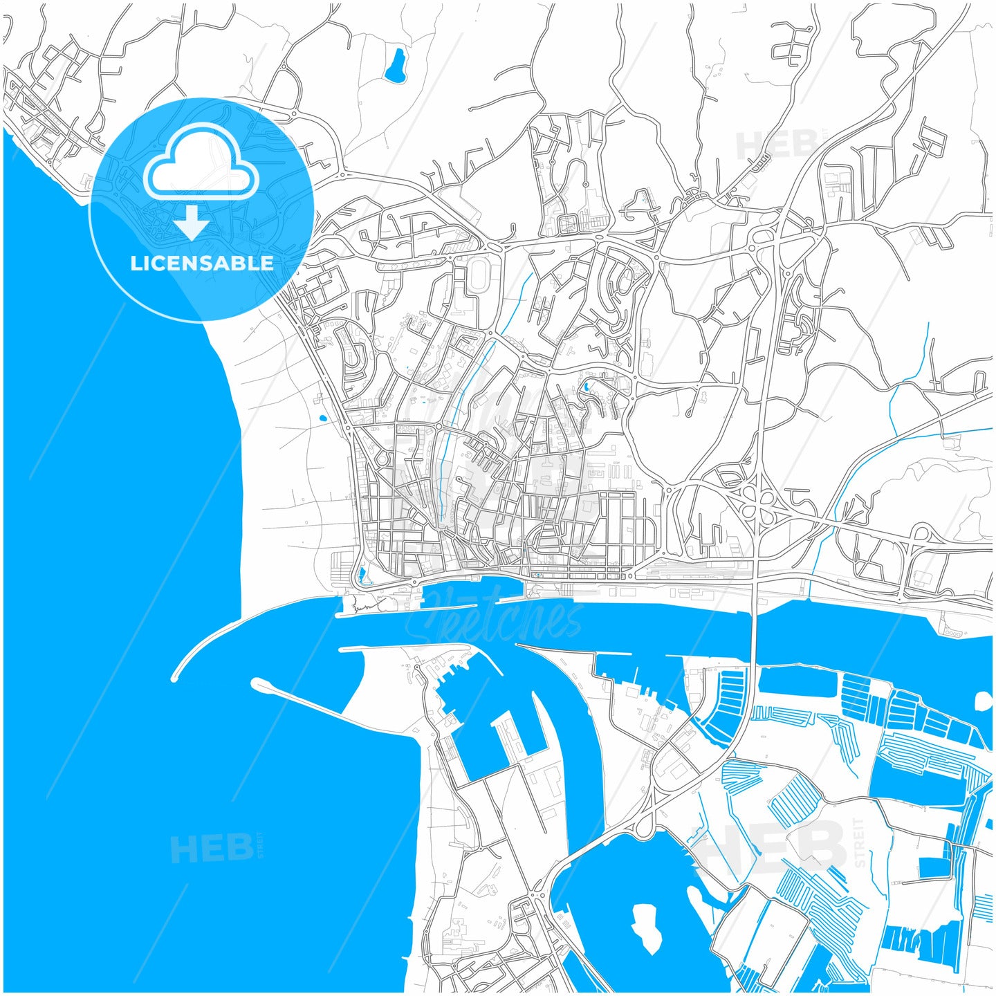 Figueira da Foz, Coimbra, Portugal, city map with high quality roads.