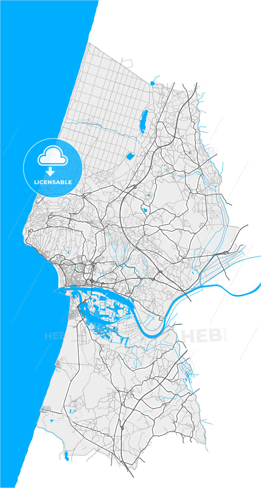 Figueira da Foz, Coimbra, Portugal, high quality vector map
