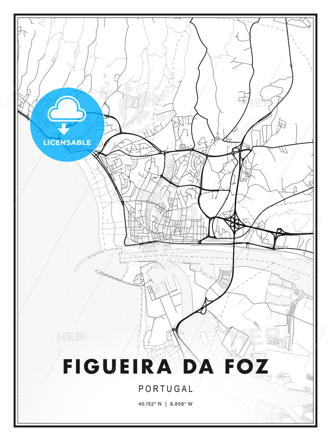 Figueira da Foz, Portugal, Modern Print Template in Various Formats - HEBSTREITS Sketches